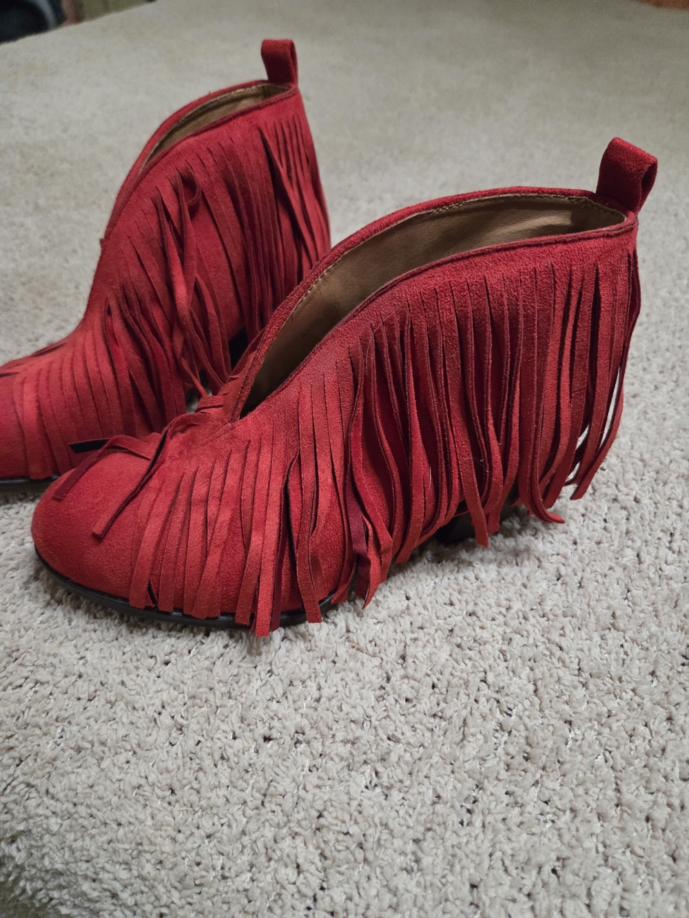 Red Suede Fringe Ankle Booties